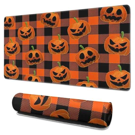 Long Mouse Pads for Desk,Checkered Pumpkin Halloween Pattern Desk Mats on Top Of Desks, Desk Mouse Pad Extra Large with 3mm Non-Slip Base and Stitched Edge for Gaming,Office,Work,Home 31.5"x15.7"