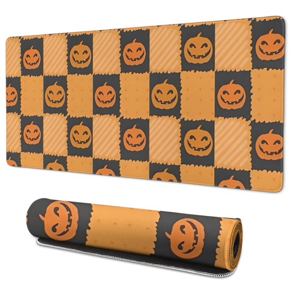Long Mouse Pads for Desk,Checkered Pumpkin Halloween Pattern Desk Mats on Top Of Desks, Desk Mouse Pad Extra Large with 3mm Non-Slip Base and Stitched Edge for Gaming,Office,Work,Home 35.4"x15.7"