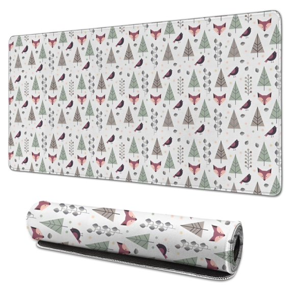 Long Mouse Pads for Desk,Christmas Forest Pattern Desk Mats on Top Of Desks, Desk Mouse Pad Extra Large with 3mm Non-Slip Base and Stitched Edge for Gaming,Office,Work,Home 31.5x15.7in