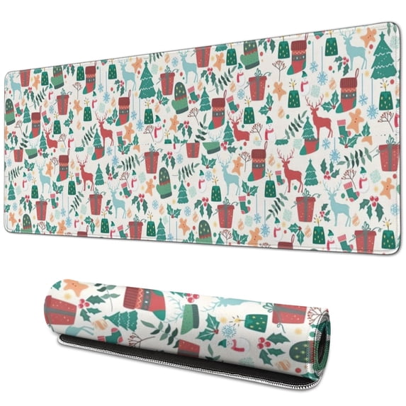 Long Mouse Pads for Desk,Christmas Gift and Deer Pattern Desk Mats on Top Of Desks, Desk Mouse Pad Extra Large with 3mm Non-Slip Base and Stitched Edge for Gaming,Office,Work,Home 31.5x11.8in