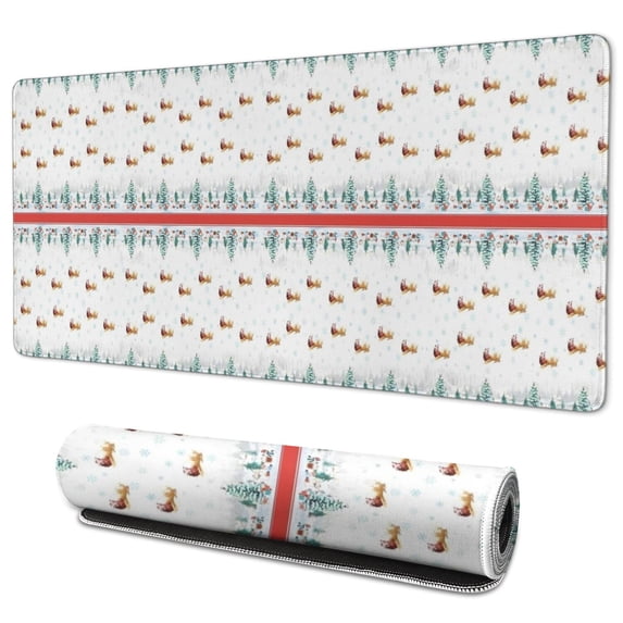 Long Mouse Pads for Desk,Christmas Tree and Bird Pattern Desk Mats on Top Of Desks, Desk Mouse Pad Extra Large with 3mm Non-Slip Base and Stitched Edge for Gaming,Office,Work,Home 35.4x15.7in