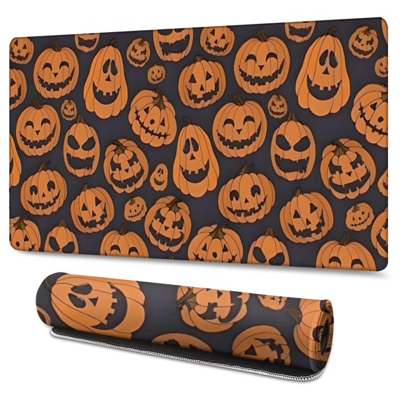 Long Mouse Pads for Desk,Classic Halloween Pumpkins Pattern Desk Mats on Top Of Desks, Desk Mouse Pad Extra Large with 3mm Non-Slip Base and Stitched Edge for Gaming,Office,Work,Home 47.3"x23.6"