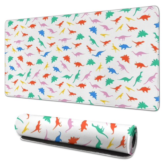 Long Mouse Pads for Desk,Colorful Cartoon Dinosaurs Bright Shapes Desk Mats on Top Of Desks, Desk Mouse Pad Extra Large with 3mm Non-Slip Base and Stitched Edge for Gaming,Work,Home 31.5"x15.7"