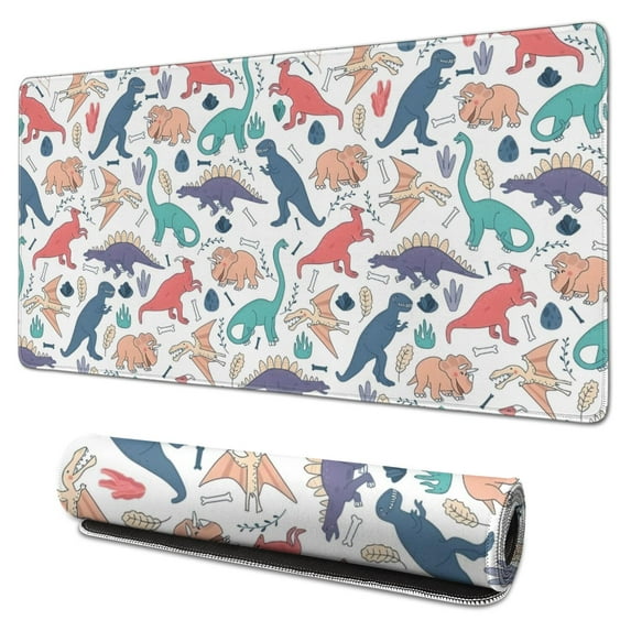 Long Mouse Pads for Desk,Colorful Cartoon Dinosaurs Pattern Desk Mats on Top Of Desks, Desk Mouse Pad Extra Large with 3mm Non-Slip Base and Stitched Edge for Gaming,Office,Work,Home 31.5"x15.7"