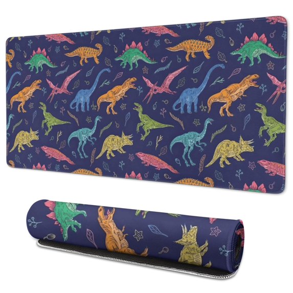 Long Mouse Pads for Desk,Colorful Cartoon Dinosaurs Plants Desk Mats on Top Of Desks, Desk Mouse Pad Extra Large with 3mm Non-Slip Base and Stitched Edge for Gaming,Work,Home 35.4"x15.7"