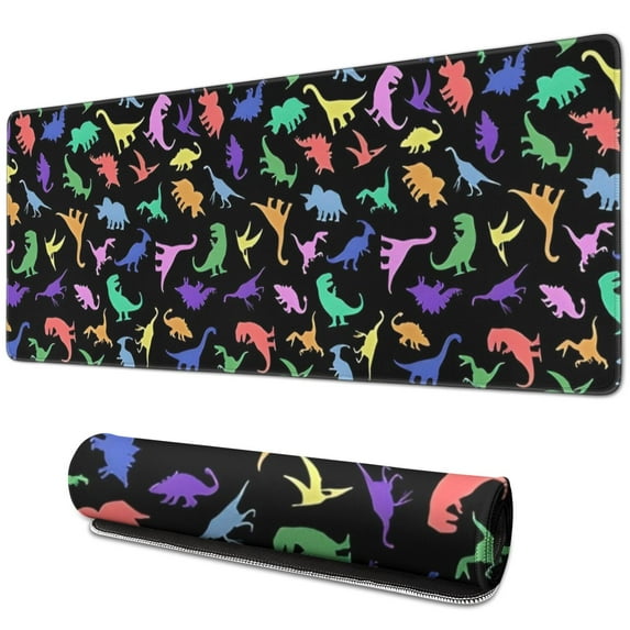 Long Mouse Pads for Desk,Colorful Cartoon Dinosaurs RainbowColors Desk Mats on Top Of Desks, Desk Mouse Pad Extra Large with 3mm Non-Slip Base and Stitched Edge for Gaming,Work,Home 31.5"x11.8"