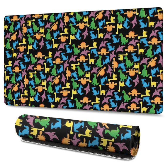 Long Mouse Pads for Desk,Colorful Cartoon Dinosaurs SmallFigures Desk Mats on Top Of Desks, Desk Mouse Pad Extra Large with 3mm Non-Slip Base and Stitched Edge for Gaming,Work,Home 47.3"x23.6"