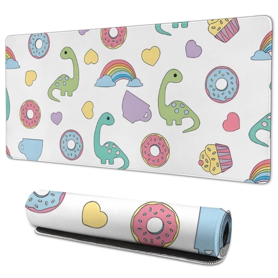 Long Mouse Pads for Desk,Colorful Cartoon Dinosaurs Sweets Desk Mats on Top Of Desks, Desk Mouse Pad Extra Large with 3mm Non-Slip Base and Stitched Edge for Gaming,Work,Home 35.4"x15.7"