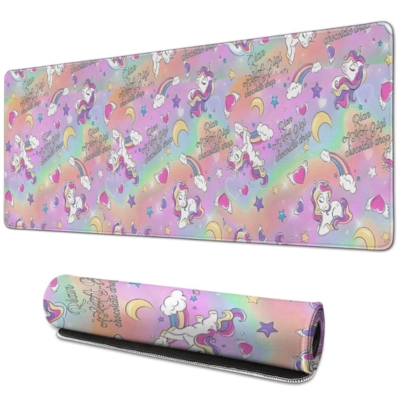 Long Mouse Pads for Desk,Colorful Cartoon Unicorn Pattern Desk Mats on Top Of Desks, Desk Mouse Pad Extra Large with 3mm Non-Slip Base and Stitched Edge for Gaming,Office,Work,Home 31.5"x11.8"