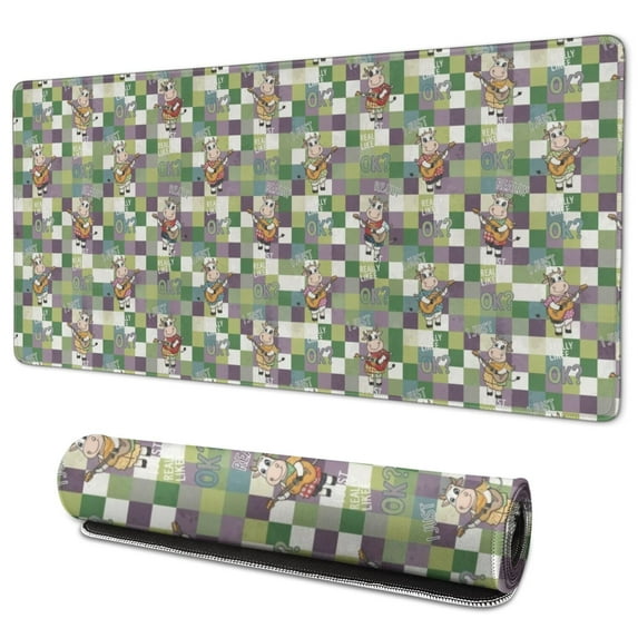 Long Mouse Pads for Desk,Colorful Checkered Cow Pattern Desk Mats on Top Of Desks, Desk Mouse Pad Extra Large with 3mm Non-Slip Base and Stitched Edge for Gaming,Office,Work,Home 35.4"x15.7"