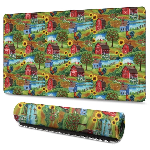 Long Mouse Pads for Desk,Colorful Chicken Farm Pattern Desk Mats on Top Of Desks, Desk Mouse Pad Extra Large with 3mm Non-Slip Base and Stitched Edge for Gaming,Office,Work,Home 47.3x23.6in