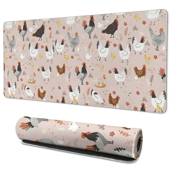 Long Mouse Pads for Desk,Colorful Chicken Floral Pattern Desk Mats on Top Of Desks, Desk Mouse Pad Extra Large with 3mm Non-Slip Base and Stitched Edge for Gaming,Office,Work,Home 35.4x15.7in