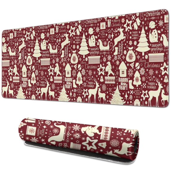 Long Mouse Pads for Desk,Colorful Christmas Striped Pattern Desk Mats on Top Of Desks, Desk Mouse Pad Extra Large with 3mm Non-Slip Base and Stitched Edge for Gaming,Office,Work,Home 31.5x11.8in