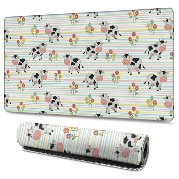 Long Mouse Pads for Desk,Colorful Cow Flower Pattern Desk Mats on Top Of Desks, Desk Mouse Pad Extra Large with 3mm Non-Slip Base and Stitched Edge for Gaming,Office,Work,Home 47.3"x23.6"