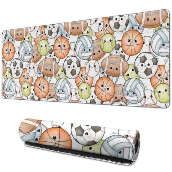 Long Mouse Pads for Desk,Colorful Cute Sports Balls Pattern Desk Mats on Top Of Desks, Desk Mouse Pad Extra Large with 3mm Non-Slip Base and Stitched Edge for Gaming,Office,Work,Home 31.5"x11.8"