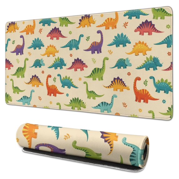 Long Mouse Pads for Desk,Colorful Dinosaur Assortment Pattern Desk Mats on Top Of Desks, Desk Mouse Pad Extra Large with 3mm Non-Slip Base and Stitched Edge for Gaming,Office,Work,Home 31.5"x15.7"