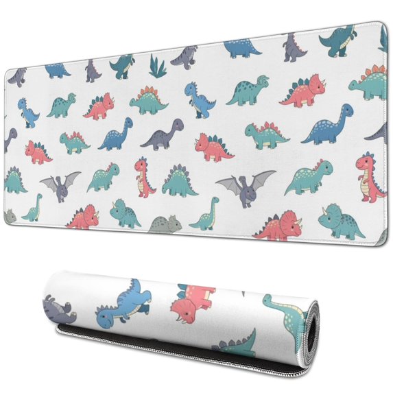 Long Mouse Pads for Desk,Colorful Dinosaur Assortment Pattern Desk Mats on Top Of Desks, Desk Mouse Pad Extra Large with 3mm Non-Slip Base and Stitched Edge for Gaming,Office,Work,Home 31.5"x11.8"