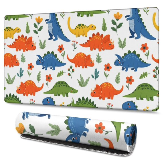 Long Mouse Pads for Desk,Colorful Dinosaur and Flower Pattern Desk Mats on Top Of Desks, Desk Mouse Pad Extra Large with 3mm Non-Slip Base and Stitched Edge for Gaming,Office,Work,Home 47.3"x23.6"