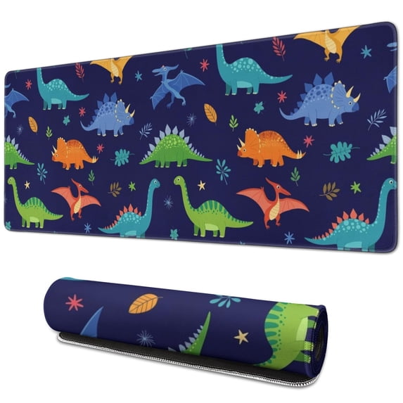 Long Mouse Pads for Desk,Colorful Dinosaur and Leaf Pattern Desk Mats on Top Of Desks, Desk Mouse Pad Extra Large with 3mm Non-Slip Base and Stitched Edge for Gaming,Office,Work,Home 31.5"x11.8"
