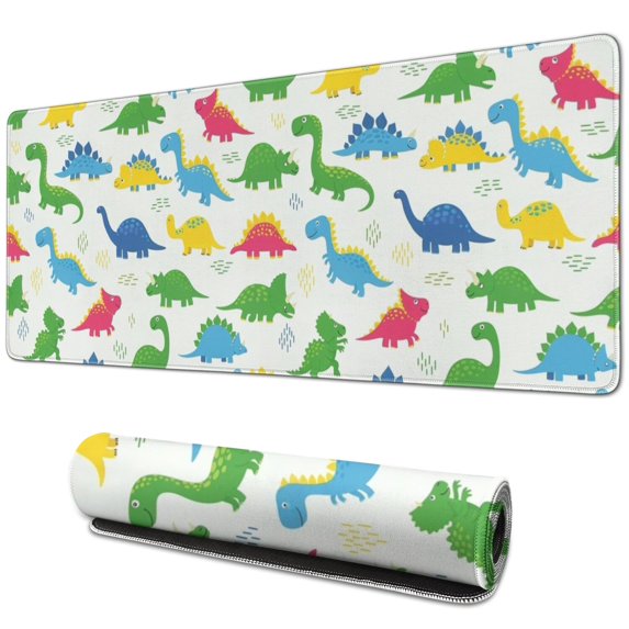 Long Mouse Pads for Desk,Colorful Dinosaur Paradise Pattern Desk Mats on Top Of Desks, Desk Mouse Pad Extra Large with 3mm Non-Slip Base and Stitched Edge for Gaming,Office,Work,Home 31.5"x11.8"