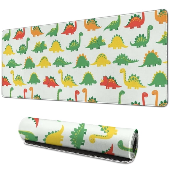 Long Mouse Pads for Desk,Colorful Dinosaur Repeat Pattern Desk Mats on Top Of Desks, Desk Mouse Pad Extra Large with 3mm Non-Slip Base and Stitched Edge for Gaming,Office,Work,Home 31.5"x11.8"