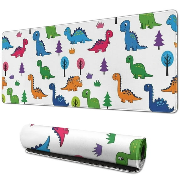 Long Mouse Pads for Desk,Colorful Dinosaur and Tree Pattern Desk Mats on Top Of Desks, Desk Mouse Pad Extra Large with 3mm Non-Slip Base and Stitched Edge for Gaming,Office,Work,Home 31.5"x11.8"