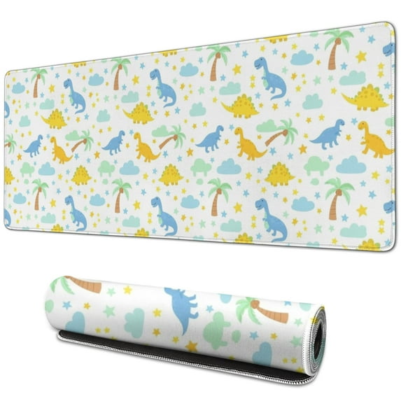 Long Mouse Pads for Desk,Colorful Dinosaur and Tropical Pattern Desk Mats on Top Of Desks, Desk Mouse Pad Extra Large with 3mm Non-Slip Base and Stitched Edge for Gaming,Office,Work,Home 31.5"x11.8"