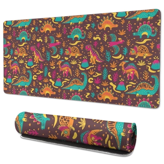 Long Mouse Pads for Desk,Colorful Dinosaurs Abstract Shapes Desk Mats on Top Of Desks, Desk Mouse Pad Extra Large with 3mm Non-Slip Base and Stitched Edge for Gaming,Work,Home 35.4"x15.7"
