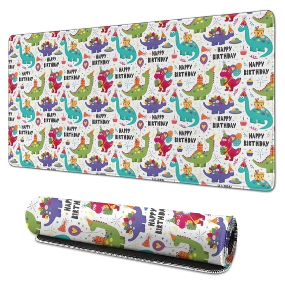 Long Mouse Pads for Desk,Colorful Dinosaurs Birthday Text Pattern Desk Mats on Top Of Desks, Desk Mouse Pad Extra Large with 3mm Non-Slip Base and Stitched Edge for Gaming,Office,Work,Home 31.5"x15.7"