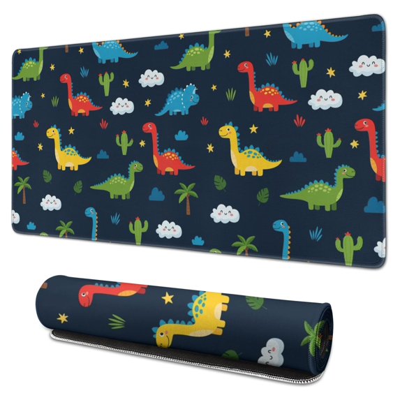 Long Mouse Pads for Desk,Colorful Dinosaurs Clouds Pattern Desk Mats on Top Of Desks, Desk Mouse Pad Extra Large with 3mm Non-Slip Base and Stitched Edge for Gaming,Office,Work,Home 31.5"x15.7"