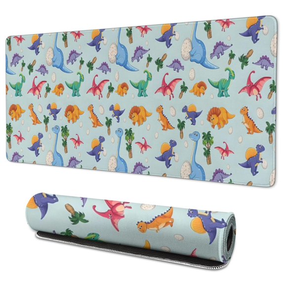 Long Mouse Pads for Desk,Colorful Dinosaurs Eggs Palms Pattern Desk Mats on Top Of Desks, Desk Mouse Pad Extra Large with 3mm Non-Slip Base and Stitched Edge for Gaming,Office,Work,Home 35.4"x15.7"