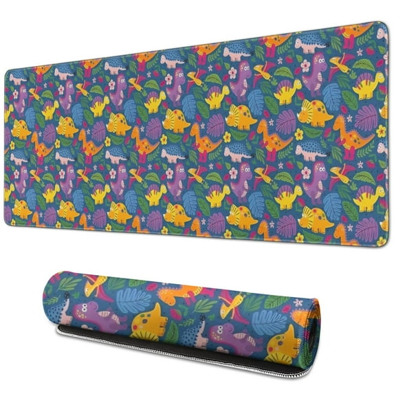 Long Mouse Pads for Desk,Colorful Dinosaurs Floral Motifs Pattern Desk Mats on Top Of Desks, Desk Mouse Pad Extra Large with 3mm Non-Slip Base and Stitched Edge for Gaming,Office,Work,Home 31.5"x11.8"