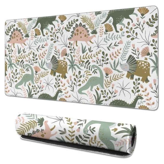 Long Mouse Pads for Desk,Colorful Dinosaurs Floral Pattern Desk Mats on Top Of Desks, Desk Mouse Pad Extra Large with 3mm Non-Slip Base and Stitched Edge for Gaming,Office,Work,Home 31.5"x15.7"