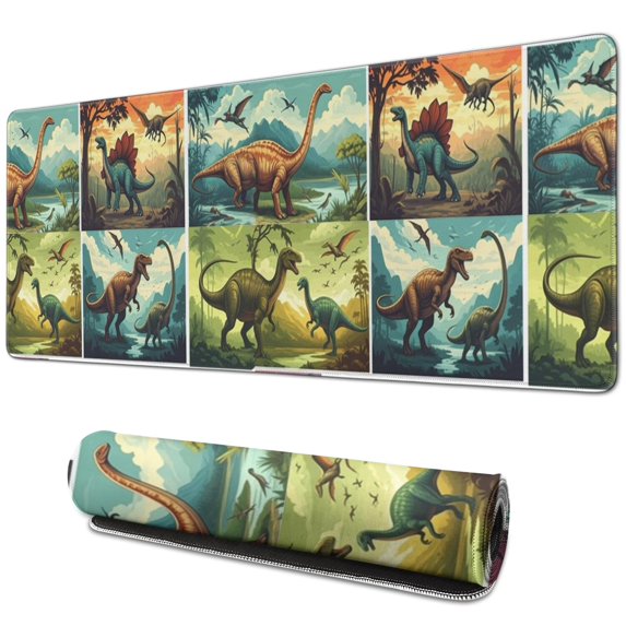 Long Mouse Pads for Desk,Colorful Dinosaurs Landscape Pattern Desk Mats on Top Of Desks, Desk Mouse Pad Extra Large with 3mm Non-Slip Base and Stitched Edge for Gaming,Office,Work,Home 31.5"x11.8"