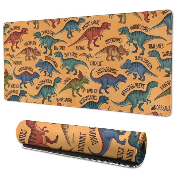 Long Mouse Pads for Desk,Colorful Dinosaurs Names Pattern Desk Mats on Top Of Desks, Desk Mouse Pad Extra Large with 3mm Non-Slip Base and Stitched Edge for Gaming,Office,Work,Home 35.4"x15.7"