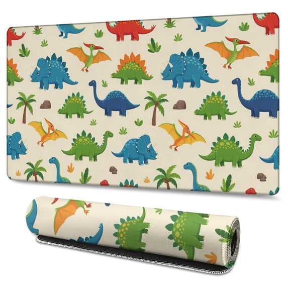 Long Mouse Pads for Desk,Colorful Dinosaurs Palm Pattern Desk Mats on Top Of Desks, Desk Mouse Pad Extra Large with 3mm Non-Slip Base and Stitched Edge for Gaming,Office,Work,Home 47.3"x23.6"
