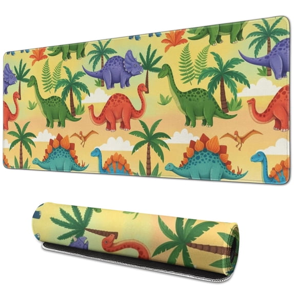 Long Mouse Pads for Desk,Colorful Dinosaurs Palm Trees Pattern Desk Mats on Top Of Desks, Desk Mouse Pad Extra Large with 3mm Non-Slip Base and Stitched Edge for Gaming,Office,Work,Home 31.5"x11.8"