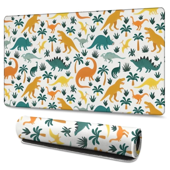 Long Mouse Pads for Desk,Colorful Dinosaurs Palm Trees Pattern Desk Mats on Top Of Desks, Desk Mouse Pad Extra Large with 3mm Non-Slip Base and Stitched Edge for Gaming,Office,Work,Home 47.3"x23.6"