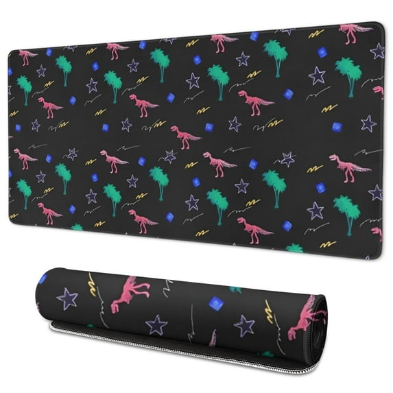 Long Mouse Pads for Desk,Colorful Dinosaurs Palms Stars Pattern Desk Mats on Top Of Desks, Desk Mouse Pad Extra Large with 3mm Non-Slip Base and Stitched Edge for Gaming,Office,Work,Home 35.4"x15.7"