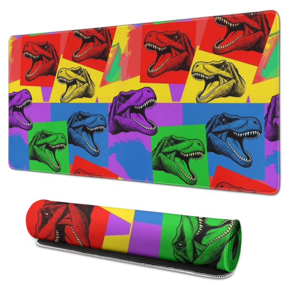 Long Mouse Pads for Desk,Colorful Dinosaurs Pop Art Pattern Desk Mats on Top Of Desks, Desk Mouse Pad Extra Large with 3mm Non-Slip Base and Stitched Edge for Gaming,Office,Work,Home 31.5"x15.7"