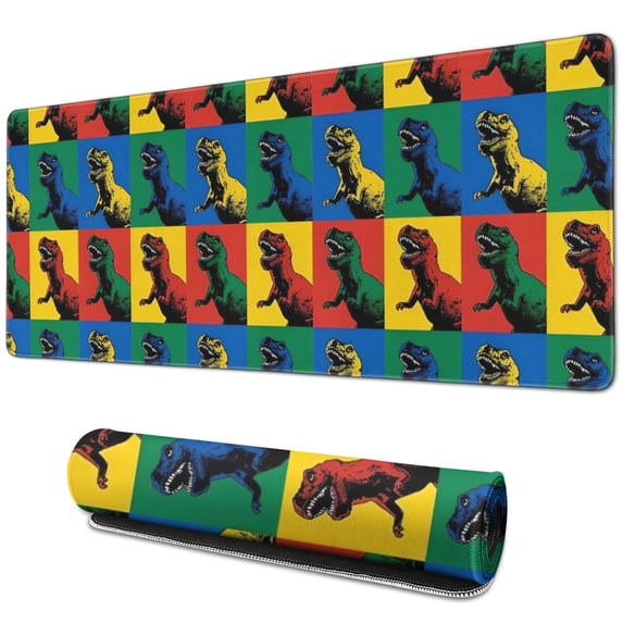 Long Mouse Pads for Desk,Colorful Dinosaurs Pop Art Square Desk Mats on Top Of Desks, Desk Mouse Pad Extra Large with 3mm Non-Slip Base and Stitched Edge for Gaming,Work,Home 31.5"x11.8"
