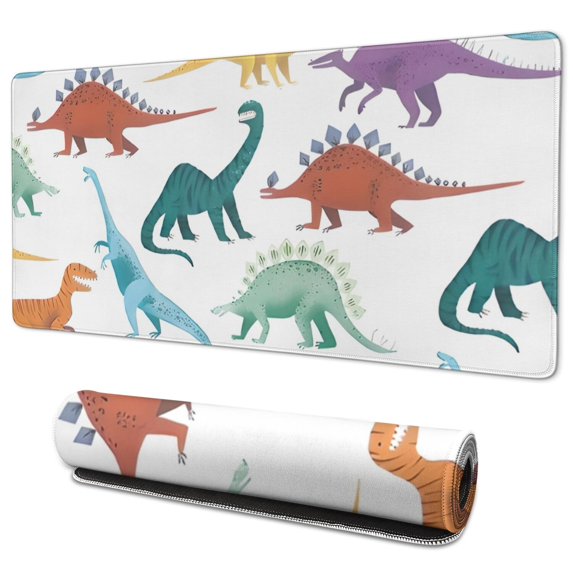 Long Mouse Pads for Desk,Colorful Dinosaurs Rainbow Pattern Desk Mats on Top Of Desks, Desk Mouse Pad Extra Large with 3mm Non-Slip Base and Stitched Edge for Gaming,Office,Work,Home 35.4"x15.7"