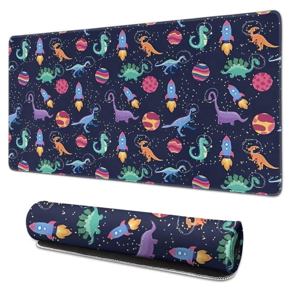 Long Mouse Pads for Desk,Colorful Dinosaurs Rockets Pattern Desk Mats on Top Of Desks, Desk Mouse Pad Extra Large with 3mm Non-Slip Base and Stitched Edge for Gaming,Office,Work,Home 31.5"x15.7"
