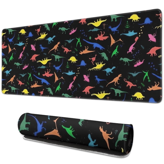 Long Mouse Pads for Desk,Colorful Dinosaurs Silhouettes Pattern Desk Mats on Top Of Desks, Desk Mouse Pad Extra Large with 3mm Non-Slip Base and Stitched Edge for Gaming,Office,Work,Home 31.5"x11.8"