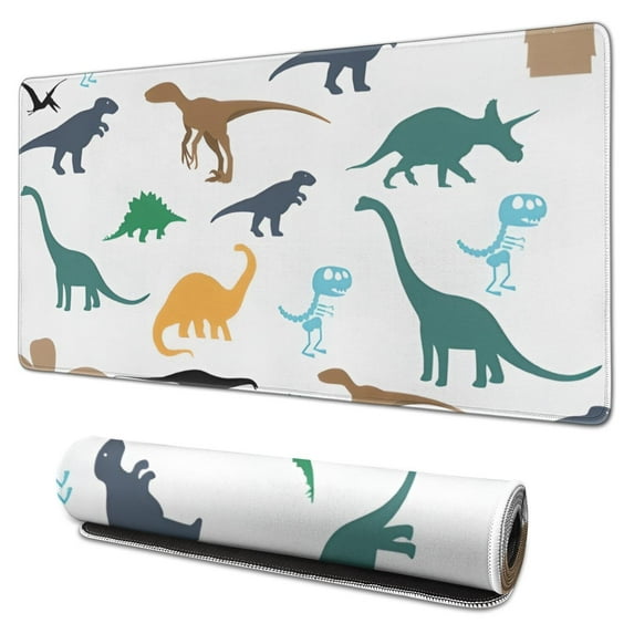 Long Mouse Pads for Desk,Colorful Dinosaurs Silhouettes Pattern Desk Mats on Top Of Desks, Desk Mouse Pad Extra Large with 3mm Non-Slip Base and Stitched Edge for Gaming,Office,Work,Home 31.5"x15.7"