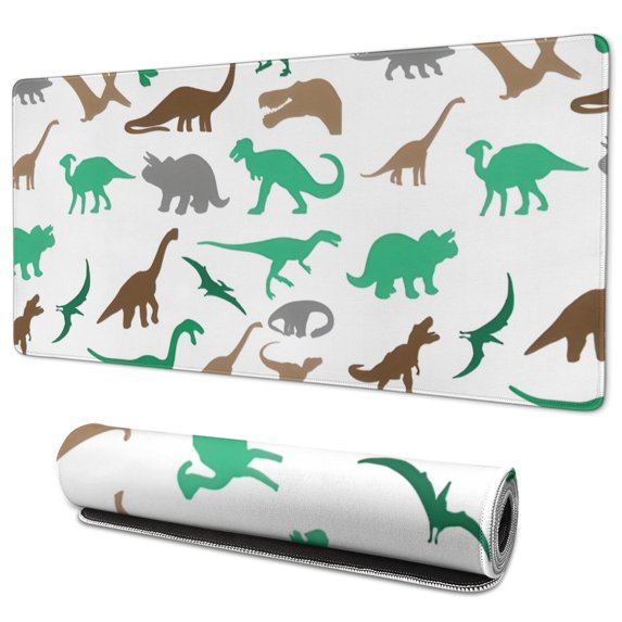 Long Mouse Pads for Desk,Colorful Dinosaurs Silhouettes Pattern Desk Mats on Top Of Desks, Desk Mouse Pad Extra Large with 3mm Non-Slip Base and Stitched Edge for Gaming,Office,Work,Home 35.4"x15.7"