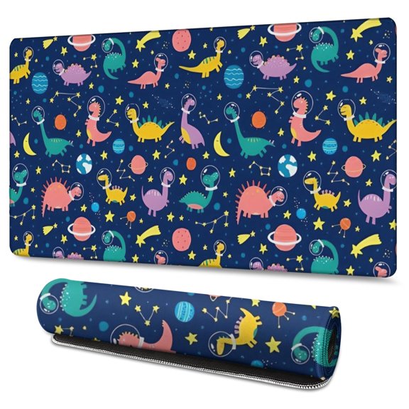 Long Mouse Pads for Desk,Colorful Dinosaurs Space Pattern Desk Mats on Top Of Desks, Desk Mouse Pad Extra Large with 3mm Non-Slip Base and Stitched Edge for Gaming,Office,Work,Home 47.3"x23.6"