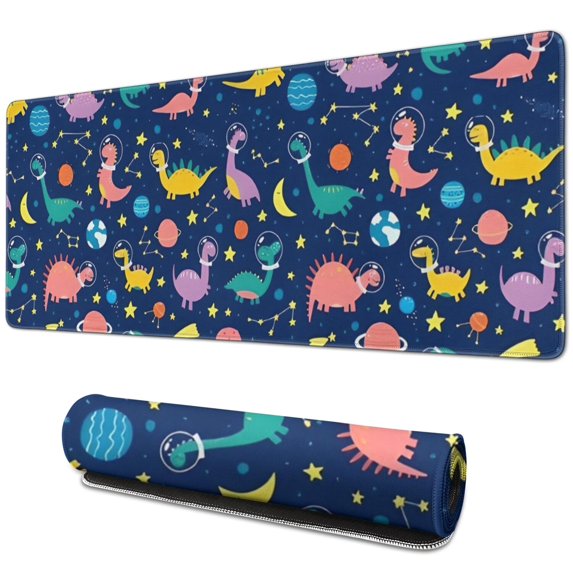 Long Mouse Pads for Desk,Colorful Dinosaurs Space Pattern Desk Mats on Top Of Desks, Desk Mouse Pad Extra Large with 3mm Non-Slip Base and Stitched Edge for Gaming,Office,Work,Home 31.5"x11.8"