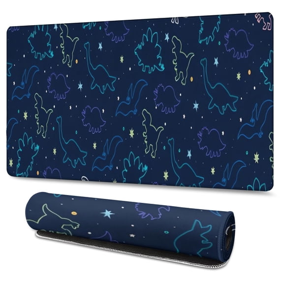 Long Mouse Pads for Desk,Colorful Dinosaurs Stars Pattern Desk Mats on Top Of Desks, Desk Mouse Pad Extra Large with 3mm Non-Slip Base and Stitched Edge for Gaming,Office,Work,Home 47.3"x23.6"