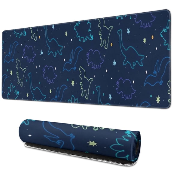 Long Mouse Pads for Desk,Colorful Dinosaurs Stars Pattern Desk Mats on Top Of Desks, Desk Mouse Pad Extra Large with 3mm Non-Slip Base and Stitched Edge for Gaming,Office,Work,Home 31.5"x11.8"